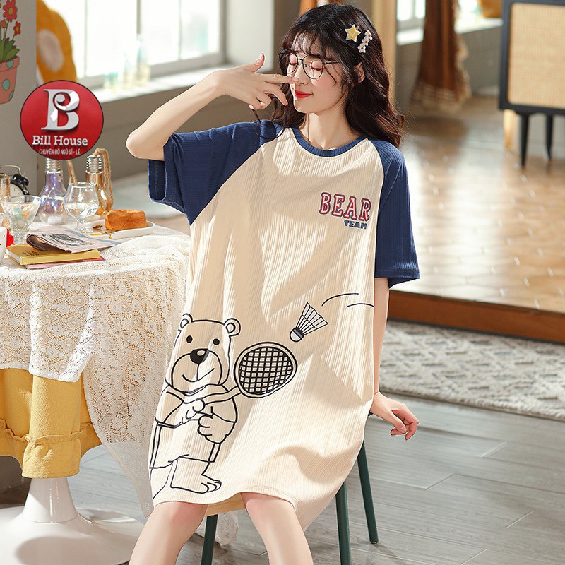 Váy Ngủ Hoạt Hình Cotton Thun Sữa Họa Tiết Dễ Thương VN05