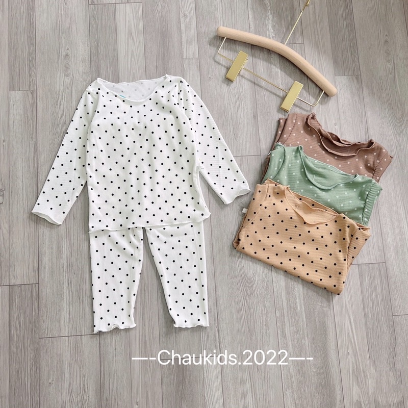 Bộ Đồ Dài Tay Chấm Bi Bé Trai, Bé Gái 10-20kg Chất Thun Mềm Cổ Viền, Đồ Bộ Dài Tay Cho Bé - AN.KID