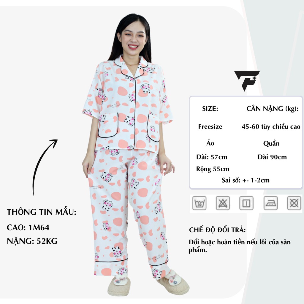 Pijama lụa mặc nhà nữ bò sữa quần dài cánh dơi form rộng thời trang cao cấp FPLUS 282