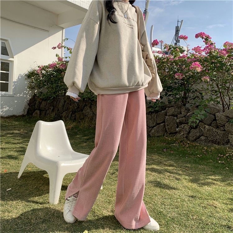 Quần Dài Lưng Cao Ống Rộng Xẻ Tà Phong Cách Mùa Thu Mới Cho Nữ