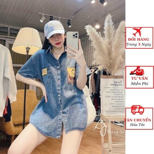 Áo sơ mi bò jean nữ huy hiệu thể thao cá tính ulzzang Hàn Quốc