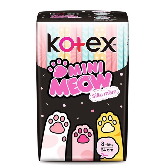 Băng vệ sinh Kotex Mini Meow siêu mềm siêu mỏng cánh gói 8 miếng 24cm