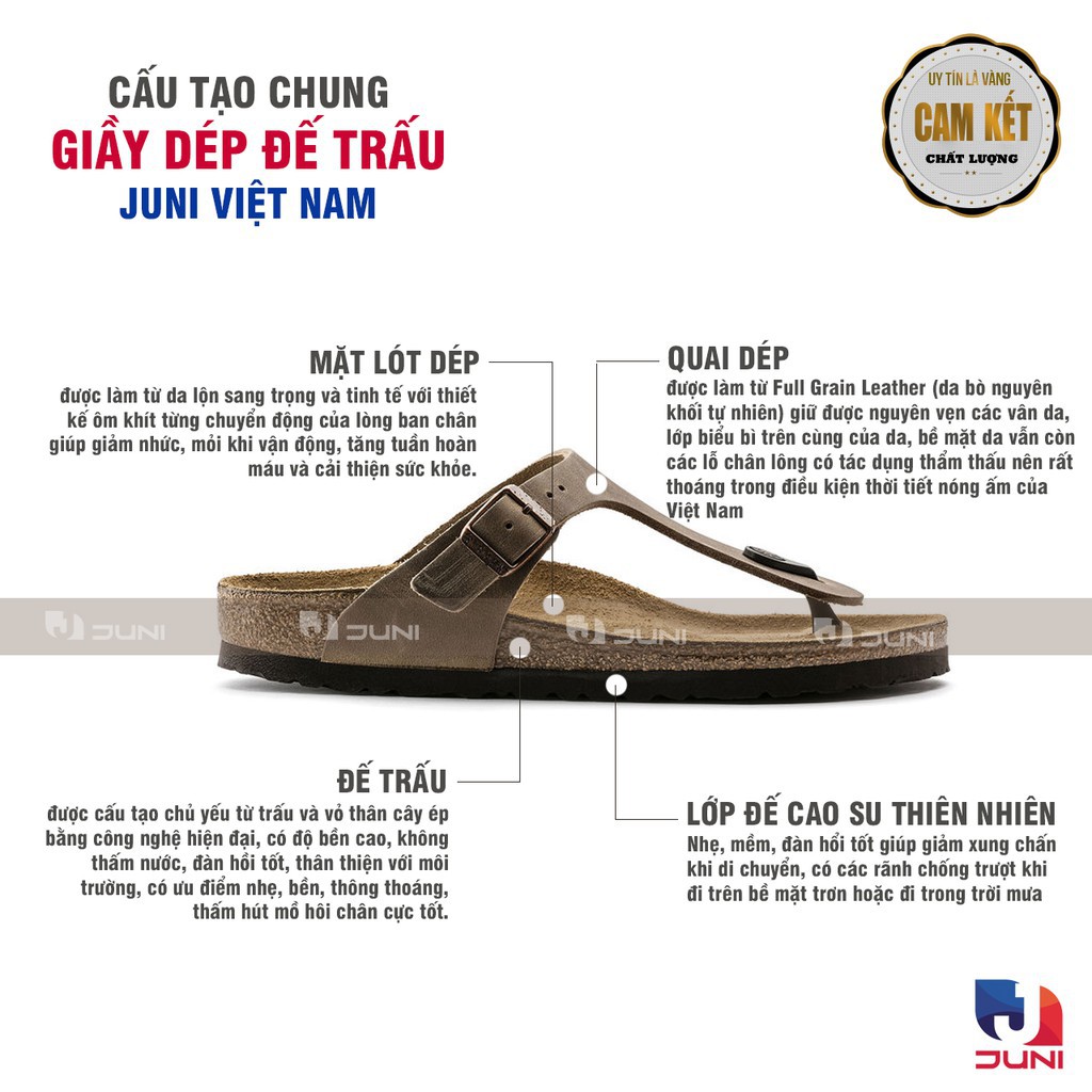 [DA BÒ THẬT] W07-Dép da bò xỏ ngón Birken Bioline Unisex (Đế trấu) - Juni Store