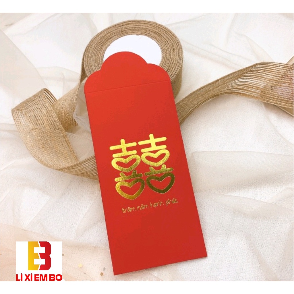 Xấp 6 Bao lì xì cưới - lì xì bưng quả Chữ Hỷ Loại siêu dày Cao Cấp