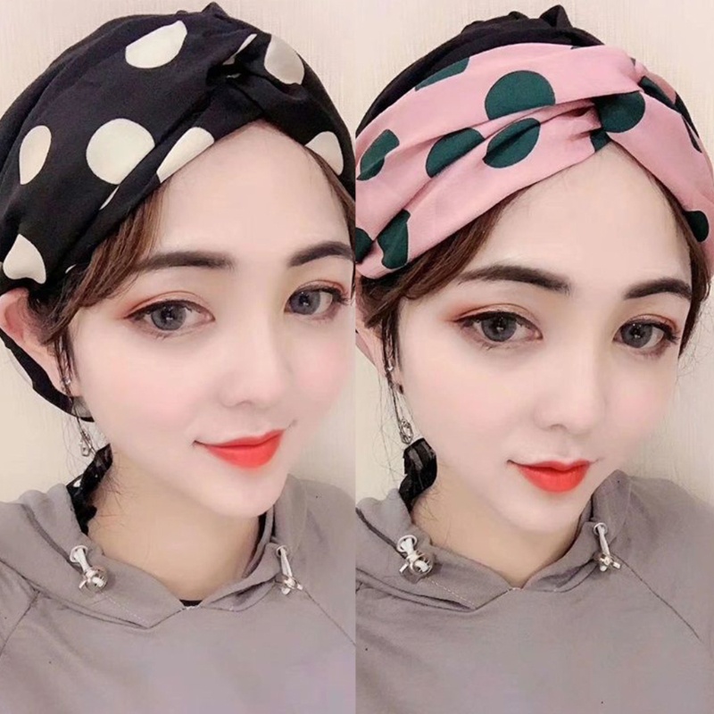 Mũ Turban Thắt Nút Co Giãn Họa Tiết Chấm Bi Màu Sắc Tương Phản Phong Cách Dân Tộc Dành Cho Nữ Mặc Khi Ngủ