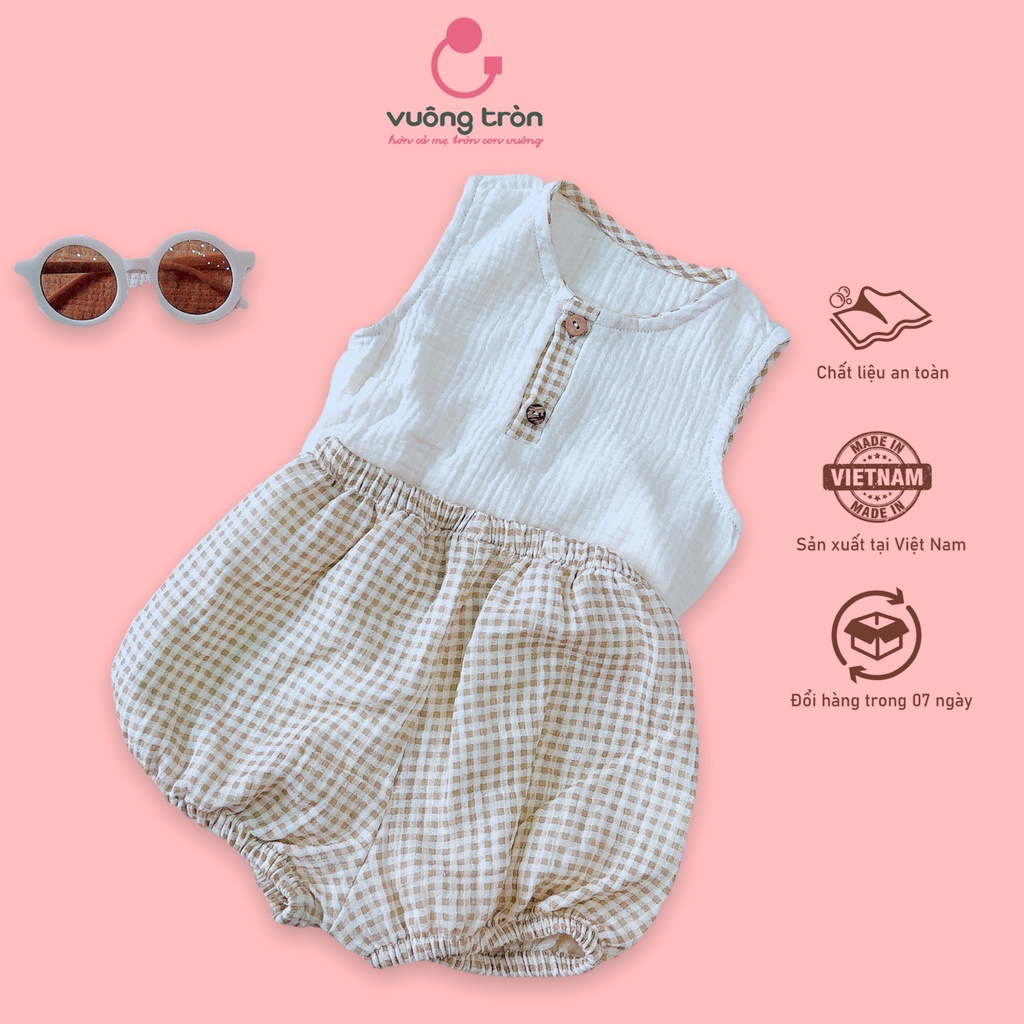 Bộ ba lỗ bé trai bé gái cao cấp Vuông tròn chất liệu muslin thấm hút mồ hôi cho mùa hè