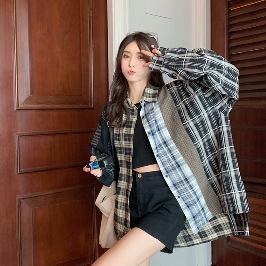 Áo Sơ Mi Tay Dài Dáng Rộng Họa Tiết Kẻ Sọc Theo Phong Cách Retro Mỹ Dễ Phối