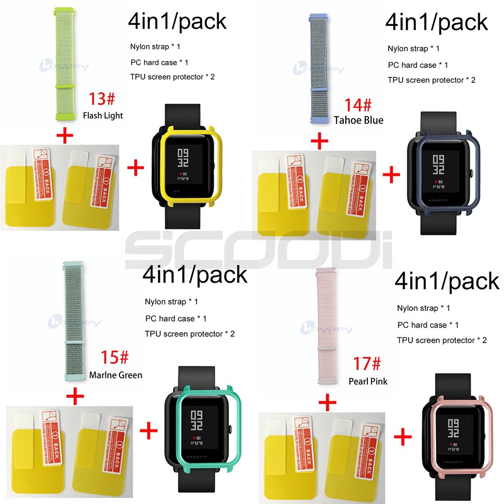 Set Phụ Kiện Dây Đeo 4 Trong 1 Cho Đồng Hồ Thông Minh for Xiaomi Amazfit Bip+2 Miếng Dán Bảo Vệ Màn Hình