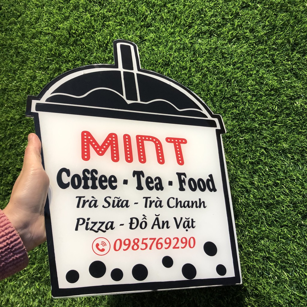 Bảng hiệu mica trang trí shop khung ly trà sữa - Nhận in tên và thiết kế theo yêu cầu