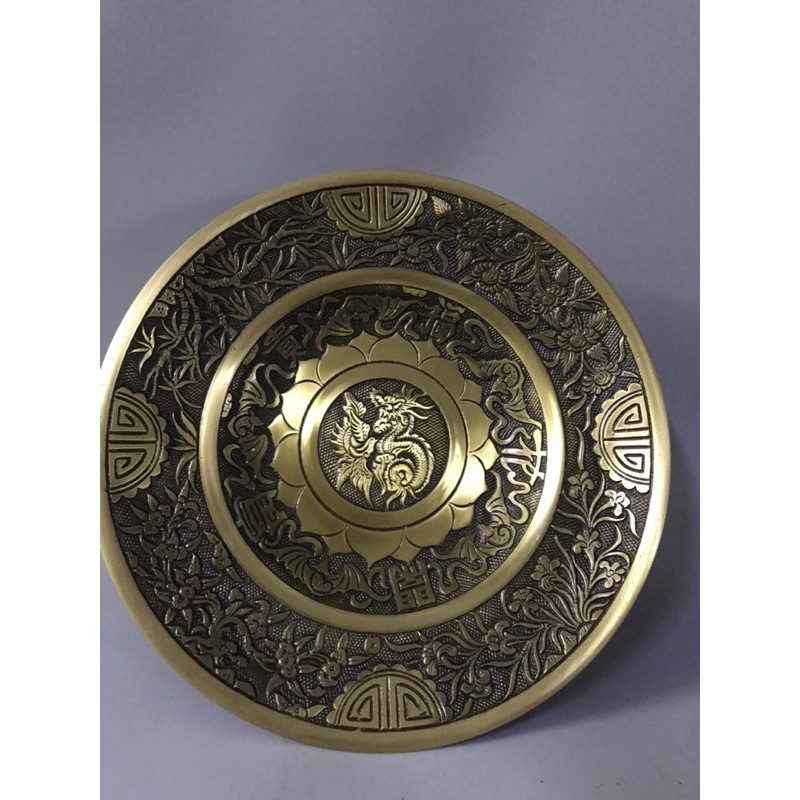 Mâm bồng, mâm ngũ quả bằng đồng màu giả cổ 25 cm.