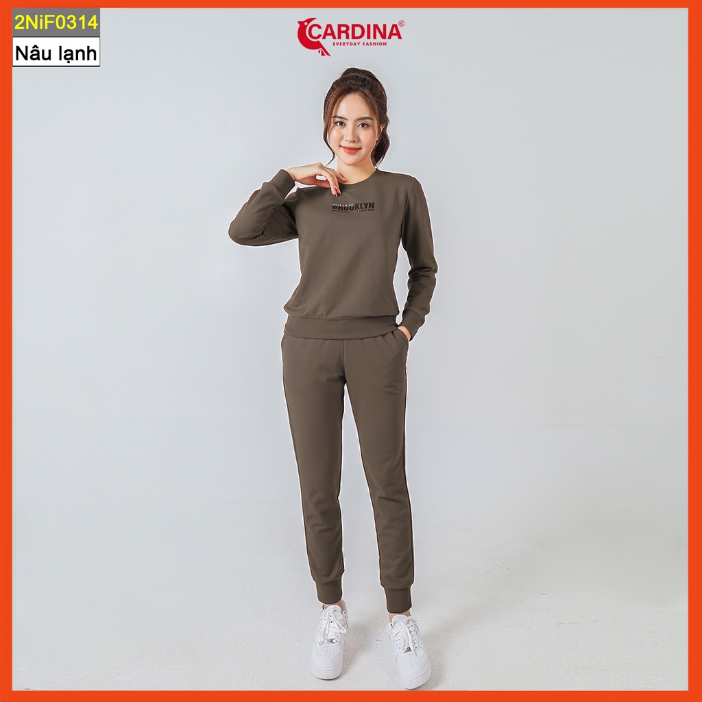 Bộ nỉ nữ CARDINA chất cotton da cá cao cấp dáng thể thao in chữ trẻ trung năng động 2NiF03.