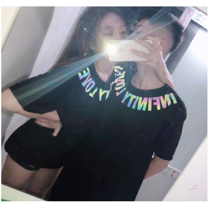 Áo thun phản quang 7 màu tay lỡ  Form Rộng INFINITY LOVE nam nữ unisex hai màu trắng đen oversize Siêu Chất