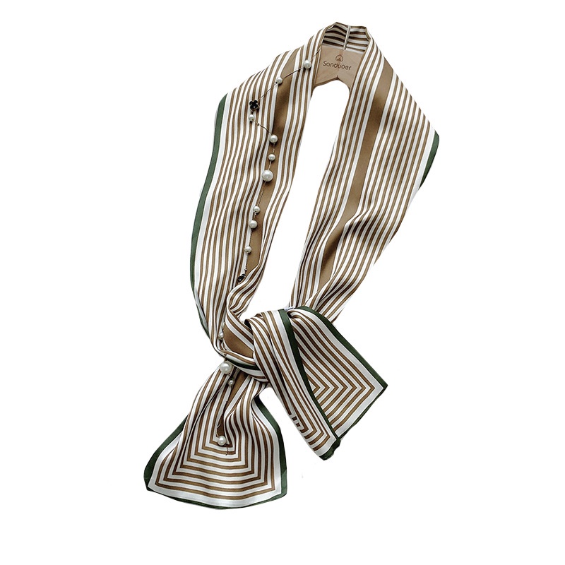 Khăn Choàng Lụa Satin Hai Lớp Dáng Dài Họa Tiết Kẻ Sọc Phong Cách Retro Pháp 24H