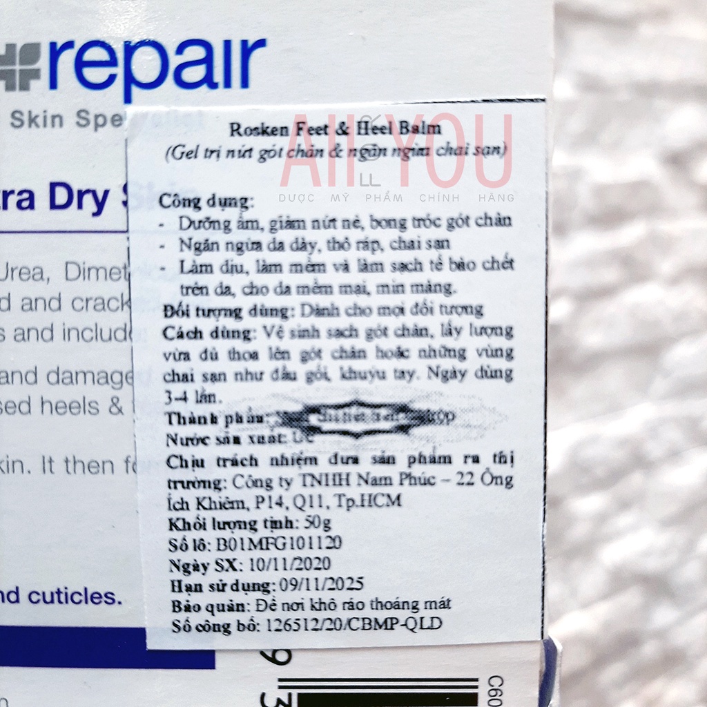 Rosken Feet & Heel Balm 50g - Gel Giảm Nứt Gót Chân & Ngăn Ngừa Chai Sạn.