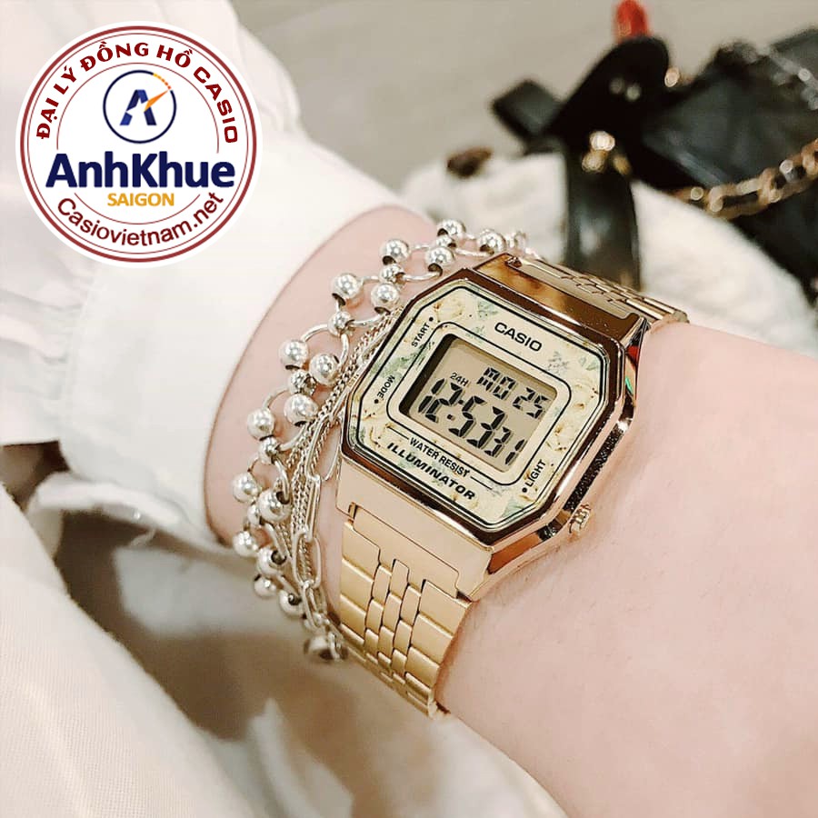 Đồng Hồ Casio Nữ LA680WGA-9CDF Dây Kim Loại Mạ Vàng- Viền Mặt Hoa Hồng