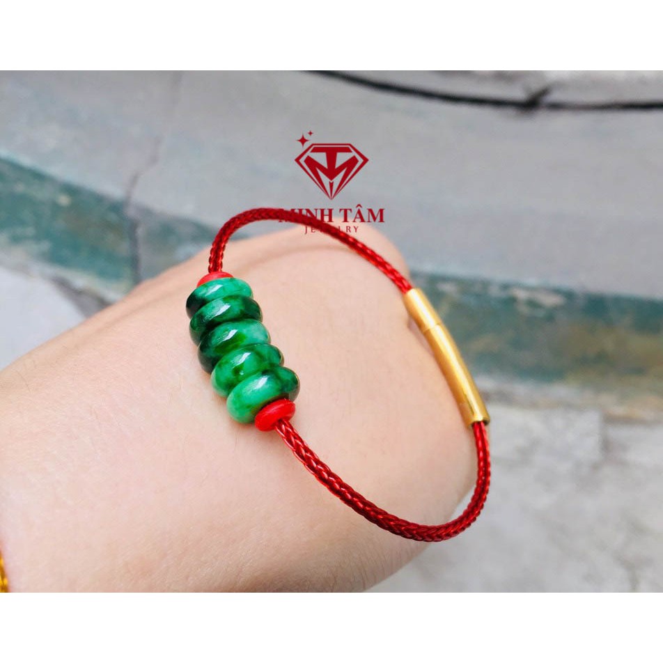 Vòng tay đồng điếu ngọc sơn thủy,Đồng điếu ngọc sơn thủy mix dây cước kim loại-Minh Tâm Jewelry