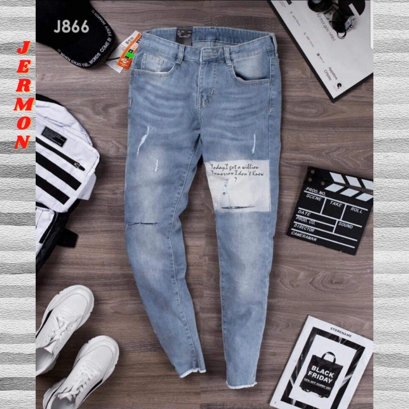 Quần Jean Nam Chất Bò Hàng VNXK AD866 In Chữ Xanh Rách Phong Cách 2020 (44-70KG) | BigBuy360 - bigbuy360.vn