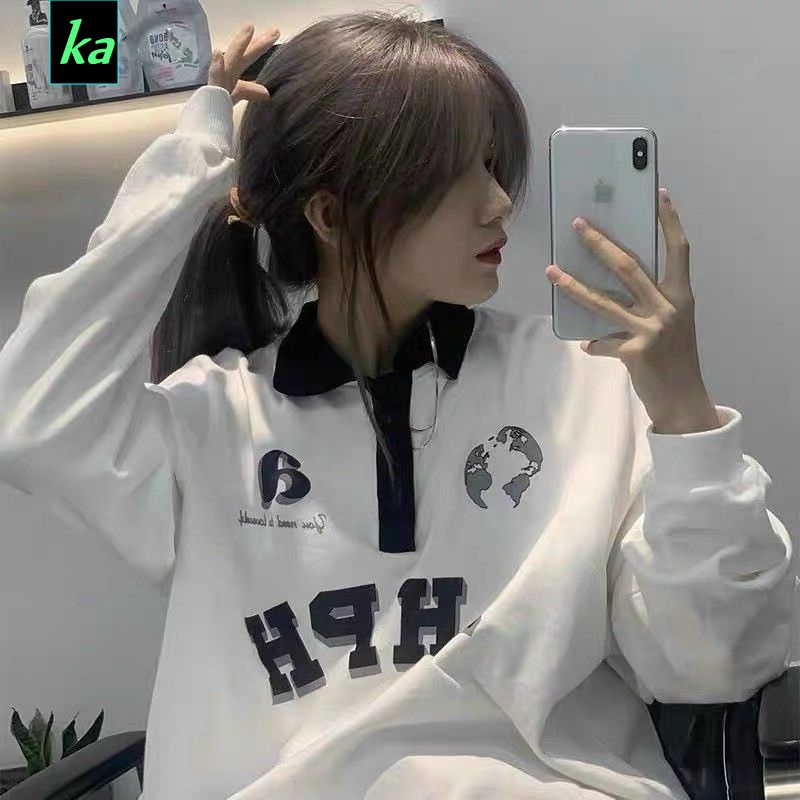 Áo polo dài tay ahph Chất dầy from rộng cổ bo dệt