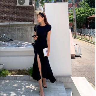 Đầm midi thun xẻ đùi