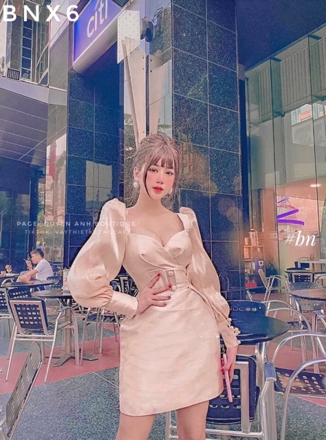 Váy tay bồng ôm body siêu ôm vòng 1 siêu tôn dáng