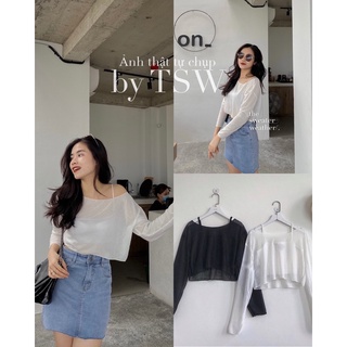 Set áo croptop dài tay xuyên thấu kèm áo hai dây quai mảnh