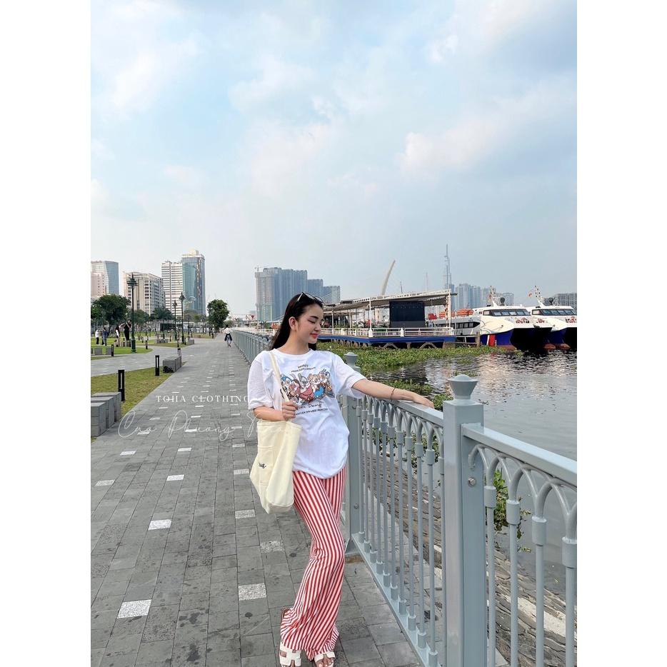 [ FREESHIP] Set Áo Thun 7 Chú Lùn Quần Sọc Cam Xinh Xắn Đầm Thắm Xinh Đẹp