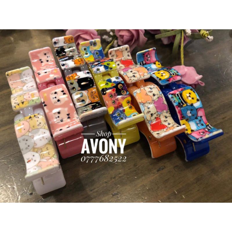 kẹp tóc càng cua 3 - 5 răng Honey in hình mèo