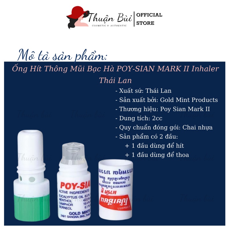 Ống Hít Thông Mũi Bạc Hà POY-SIAN MARK II Inhaler Thái Lan Ống Hít Thông Mũi 2 Đầu