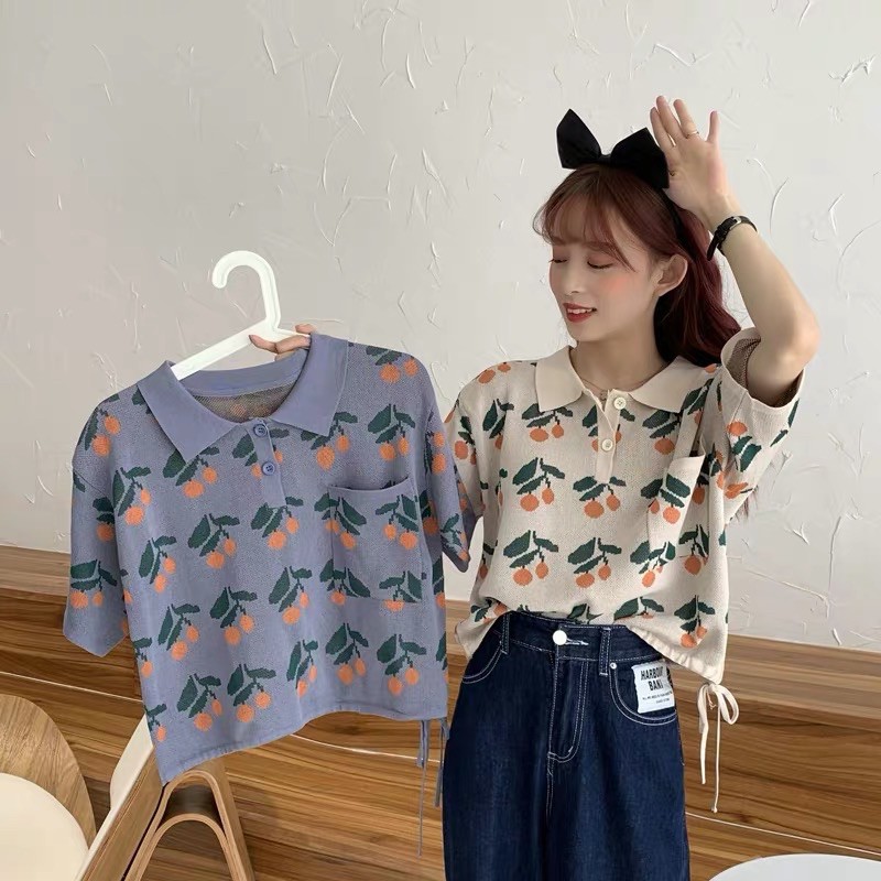 [ORDER] Áo polo len hoại tiết cam ulzzang