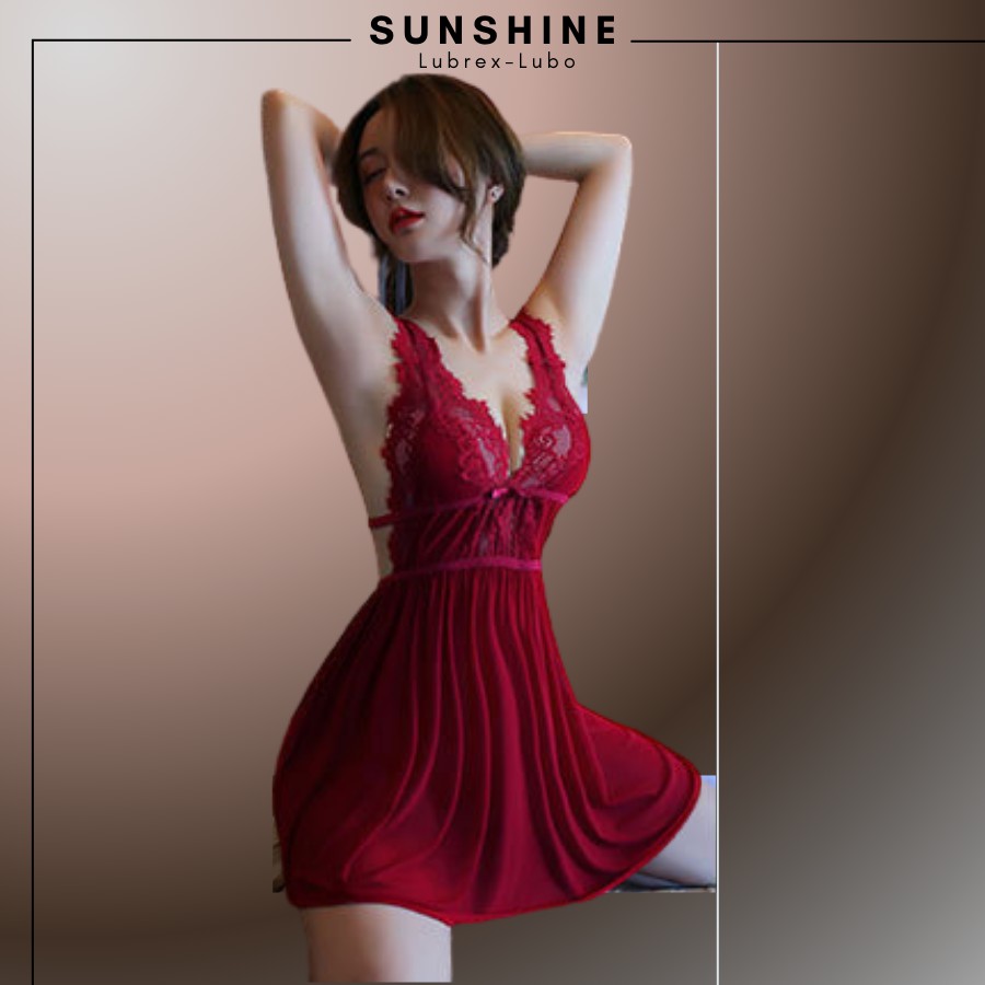 Váy ngủ sexy gợi cảm 2 dây xuyên thấu màu Đỏ SUNSHINE LUBREX-LUBO SX1147