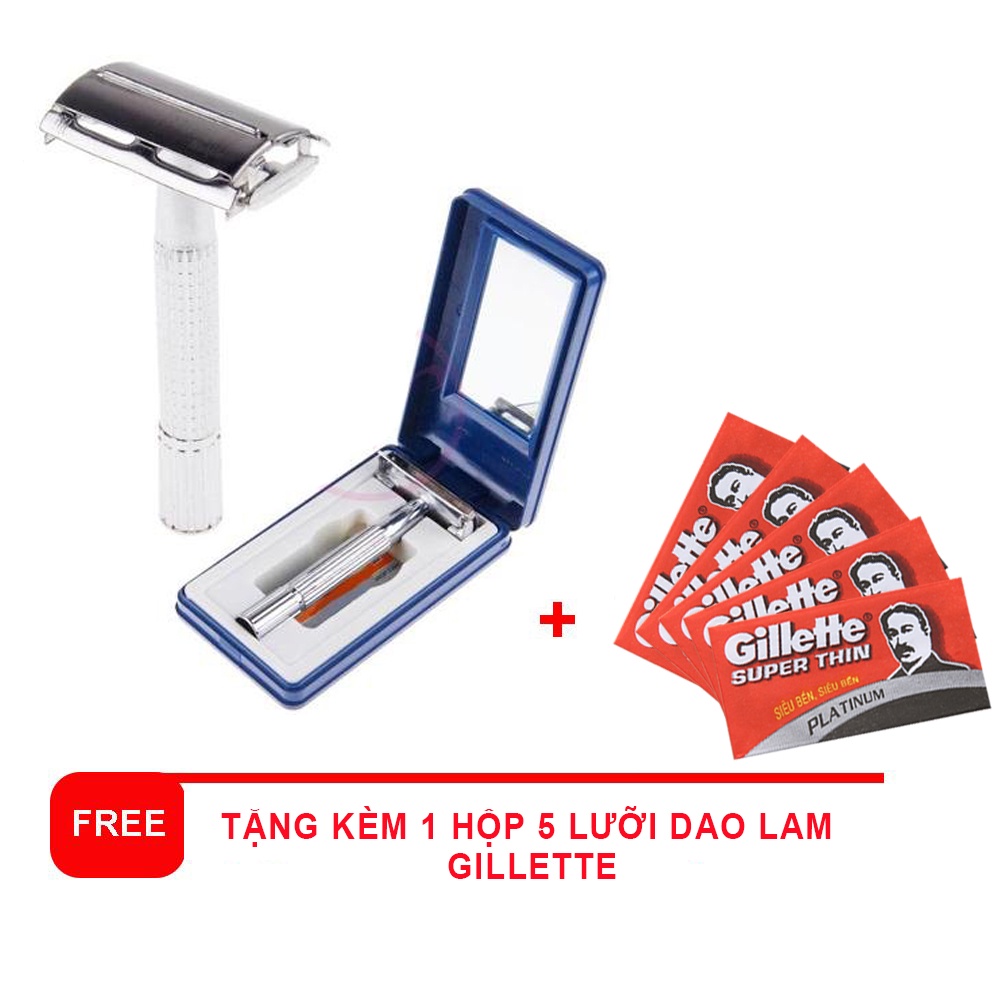 (TẶNG KÈM 5 LƯỠI LAM) BỘ DAO CẠO RÂU CÓ HỘP GƯƠNG BỎ TÚI TIỆN DỤNG