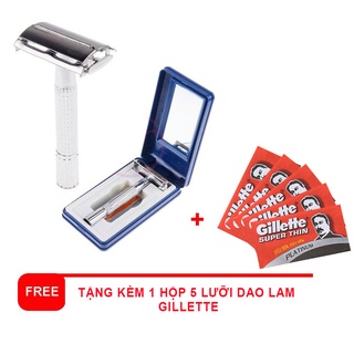 (TẶNG KÈM 5 LƯỠI LAM) BỘ DAO CẠO RÂU CÓ HỘP GƯƠNG BỎ TÚI TIỆN DỤNG