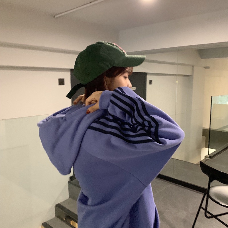 Áo Khoác Hoodie Tay Dài Họa Tiết Kẻ Sọc Thời Trang Thu Đông Mới Cho Nữ