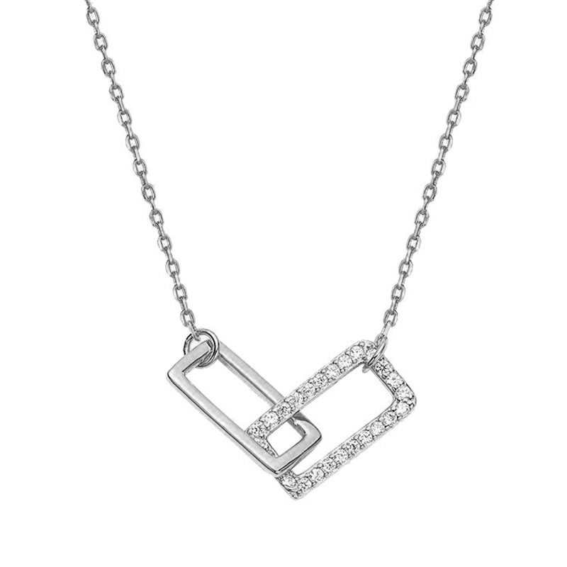 Vòng cổ Mạ Bạc 925 Mặt Hình Chữ Nhật Đính Đá Zircon Thanh Lịch Cho Nữ