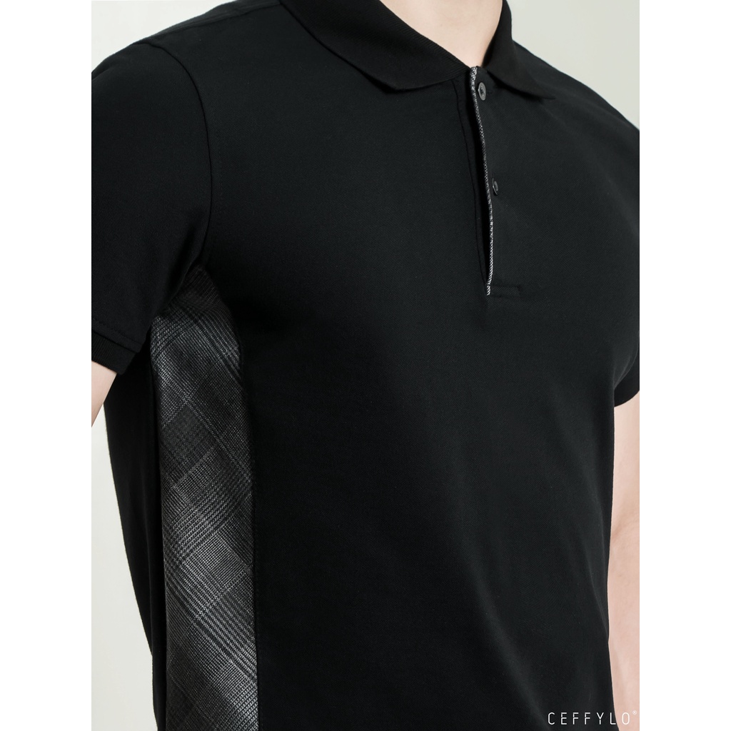 Áo Polo Cộc Tay Sườn Phối Kẻ Đen Xám, Vải Cotton Mềm Mịn, Thấm Hút Mồ Hôi - CEFFYLO