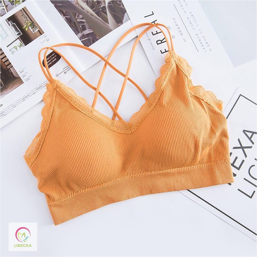 Áo bra nữ áobra len gân tăm đẹp 4 dây chéo lưng mút mỏng nâng ngực giá rẻ Sexy gợi cảm LIBECKA AL08