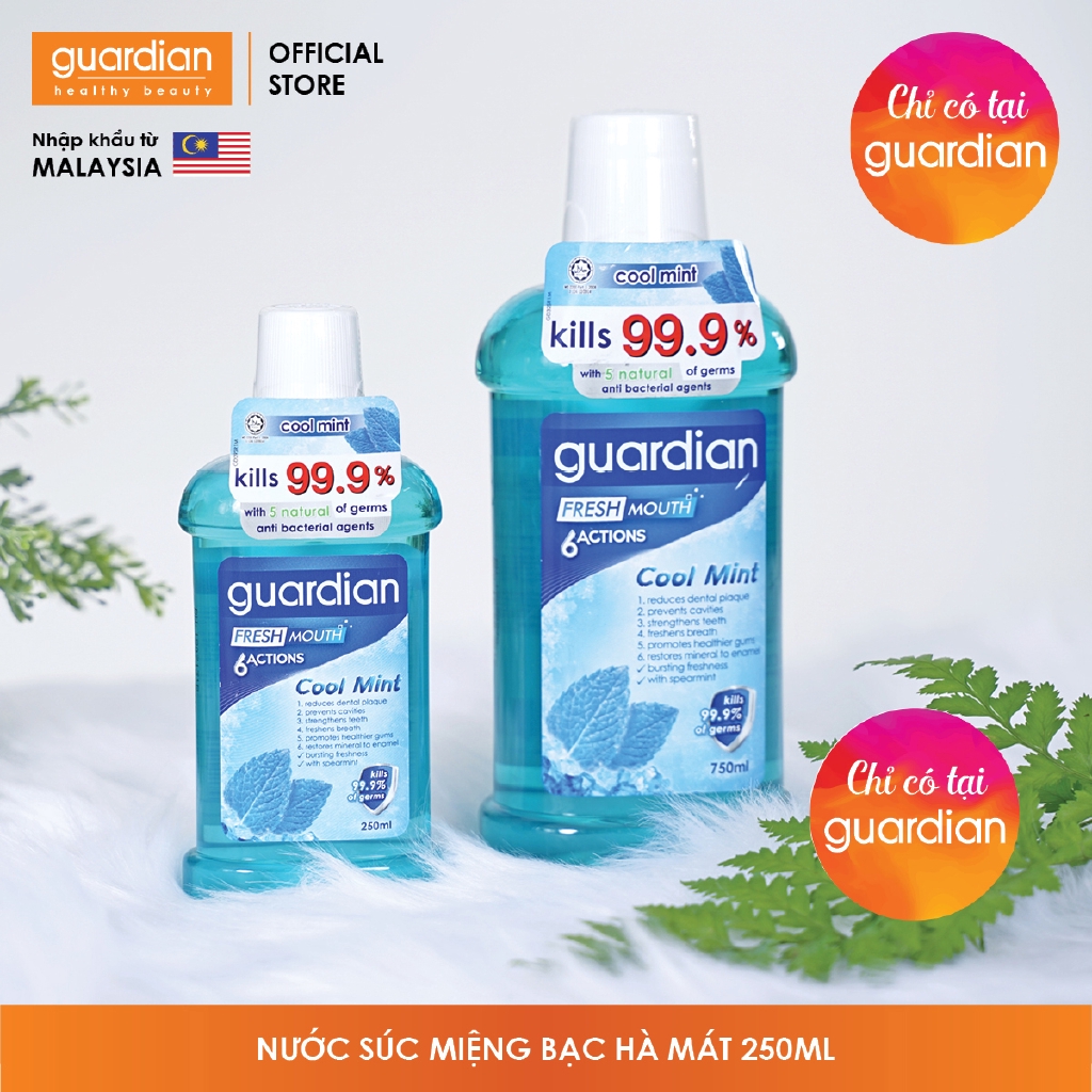 Nước súc miệng Guardian chiết xuất lá Bạc Hà (Cool Mint) – 6 tác động tươi mát cho vùng miệng 250ml