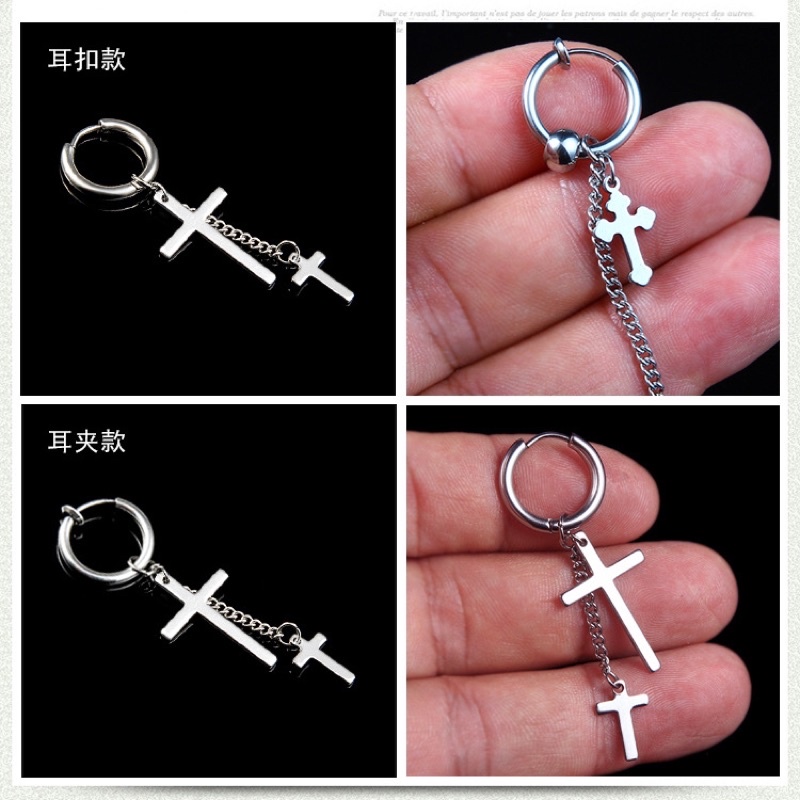 Khuyên tai dây xích dáng dài cho nam và nữ có lỗ bấm (KT8)