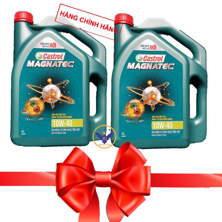 Bộ Dầu nhớt ô tô cao cấp tổng hợp Castrol Magnatec Dualock 10W-40 can 4L + Súc rửa động cơ Bluechem 250Ml