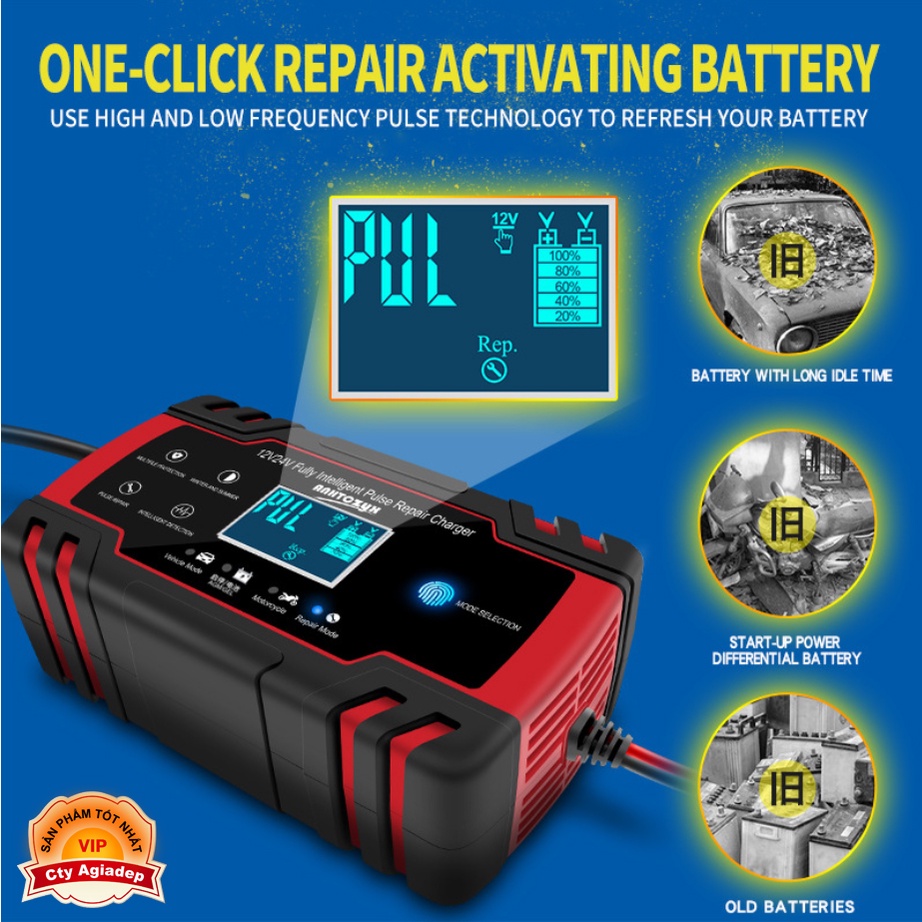 Củ Sạc Bình Ắc Quy Ô Tô Xe Máy 12V 24V siêu xịn Giormani J30 cảm ứng Đa năng