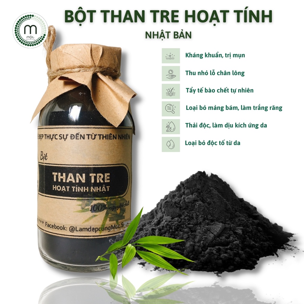 Mask bột than tre hoạt tính nguyên chất Nhật Bản MỘC - làm trắng răng, thanh lọc da, kiềm dầu, tẩy tế bào chết