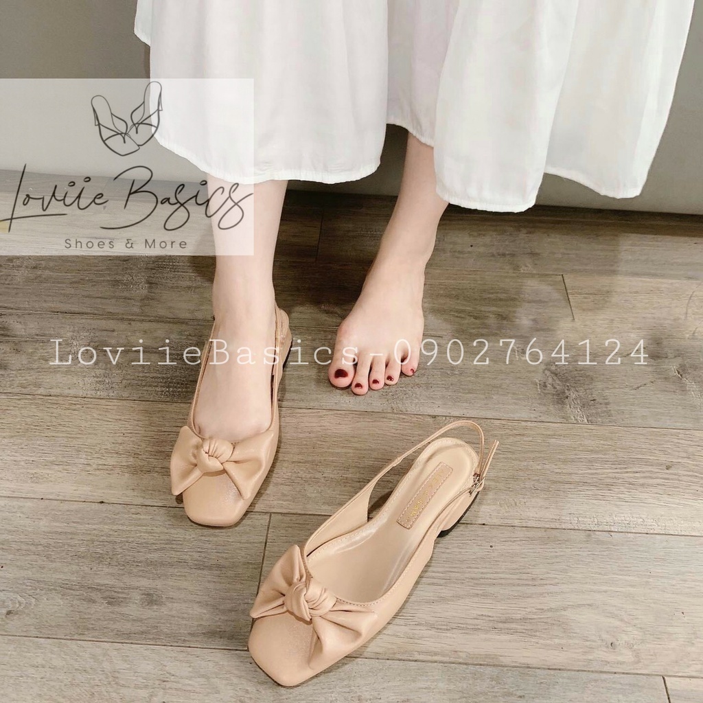 GIÀY SANDAL BÍT MŨI LOVIIE BASICS - GIÀY NỮ THỜI TRANG BÍT MŨI NƠ GÓT VUÔNG 2P - SANDAL DẠNG SỤC NỮ NƠ HỞ GÓT S210708