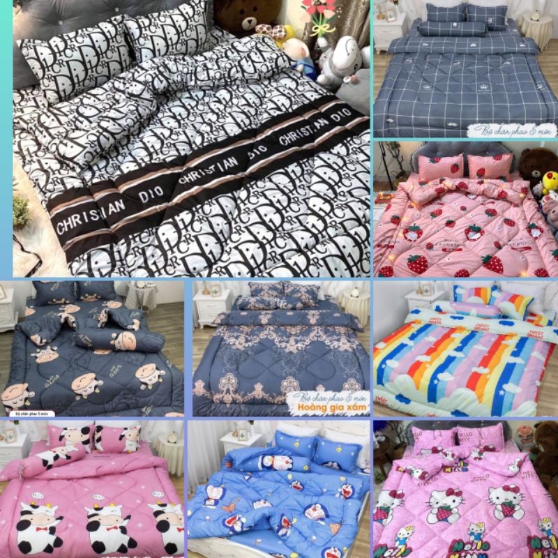 Bộ 5 món chăn phao ga gối poly cotton hàng loại 1 chăn m8x2m