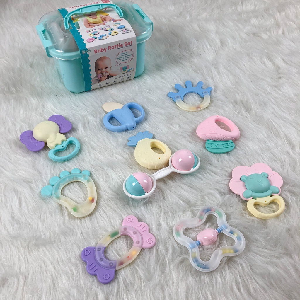 [ẢNH THẬT + VIDEO] Set 10 món đồ chơi xúc xắc kiêm gặm nướu cao cấp dạng hộp nhựa 9BABY