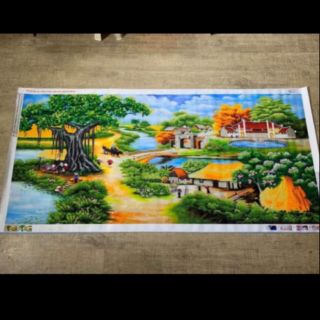Tranh đính đá phong cảnh làng quê kt 200x90