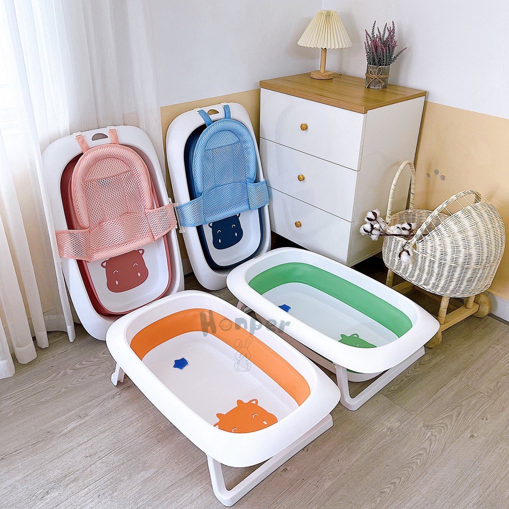 Chậu tắm gấp gọn cao cấp Honper chính hãng kèm lưới tắm và cảm biến nhiệt an toàn cho bé