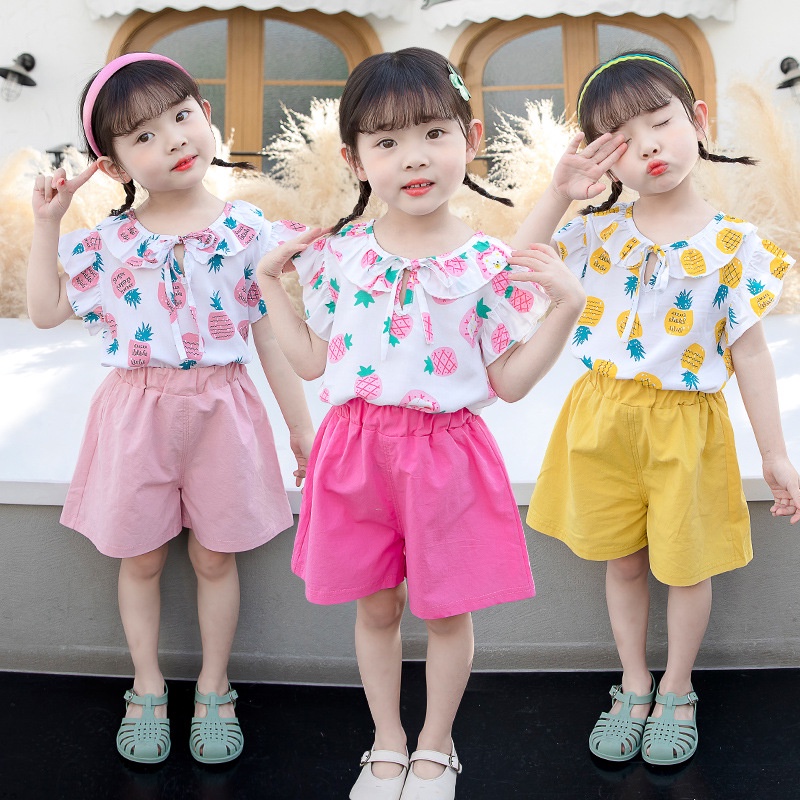 Set Đồ Bộ Cho Bé Gái Zata Kids Bộ Đồ Bé Gái Phong Cách Châu Âu Dứa Trái Cây In Ngắn Tay Quần Short