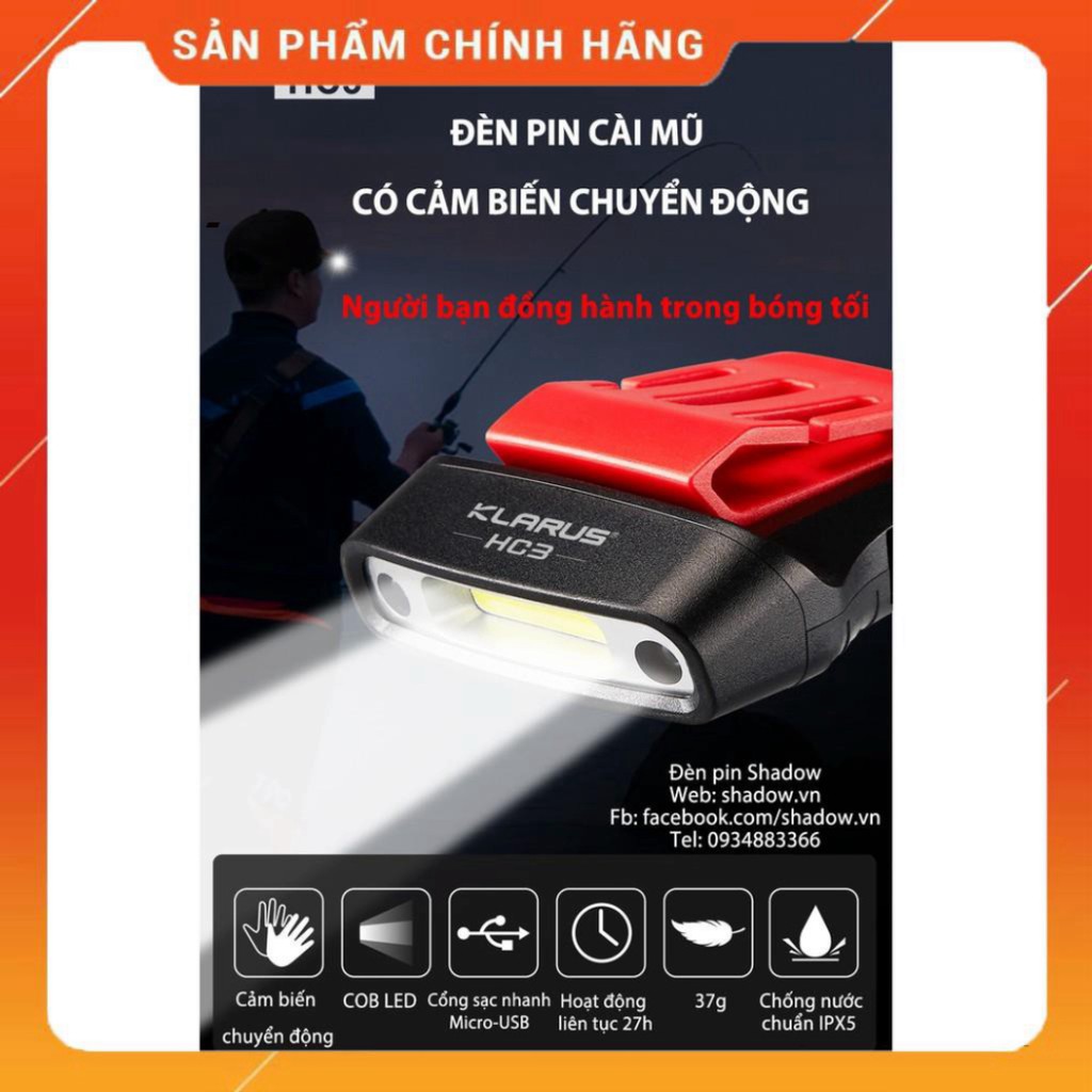 [BẢN MỚI NHẤT] [HÀNG NHẬP KHẨU] KLARUS HC3 - Đèn pin và đèn sạc đội đầu đeo đầu cảm biến chuyển động mini 100lm pin sạc