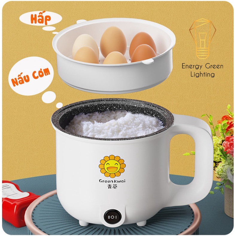 Nồi Lẩu Điện Energy Green Lighting mini Green Kwai SDD-18 - Ca Nấu Mì,Chiên,Sào Đa Năng - Dung Tích 1.8L -Lòng Nồi Chống