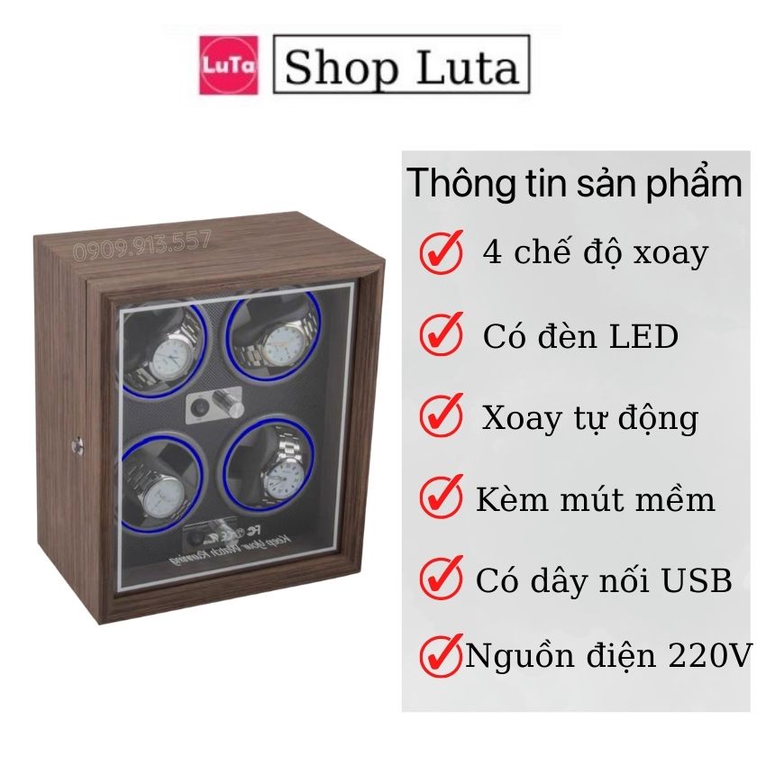 Hộp Đựng Đồng Hồ Cơ, Hộp Lắc Automatic 4 Chiếc, Chất Gỗ Dày, 25x16x29 cm, Có Bảo Hành 1 Đổi 1